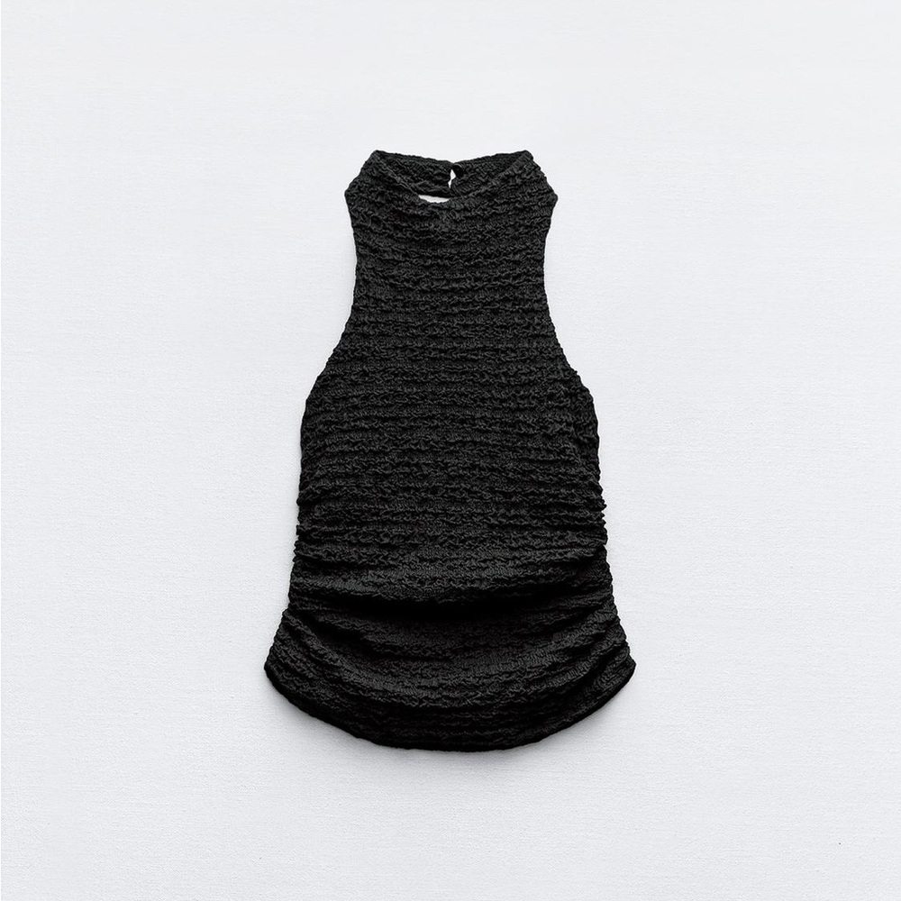 Zara Textured Halter Top Black
